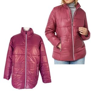 ELLOS Burgundy Rose Packable Short Zip Up Puffer Coat size 1X size 22/24